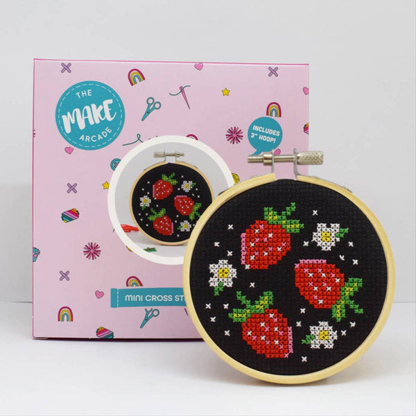 Mini Cross Stitch Kit - Strawberries - Stitched Modern