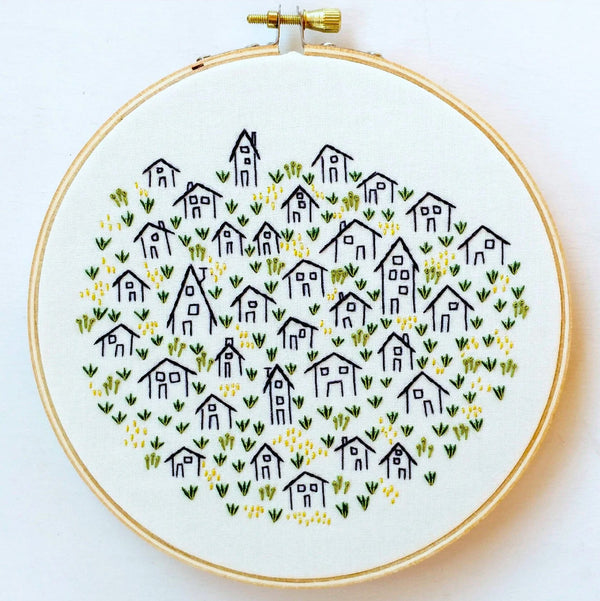 Mini Hand Embroidery Kit - Village Cottage - Stitched Modern