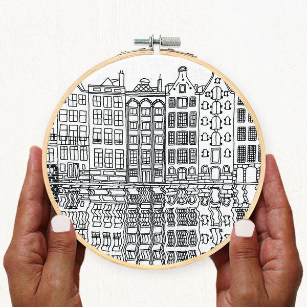 Gingerbread Houses of Amsterdam Hand Embroidery Kit Stitched Modern