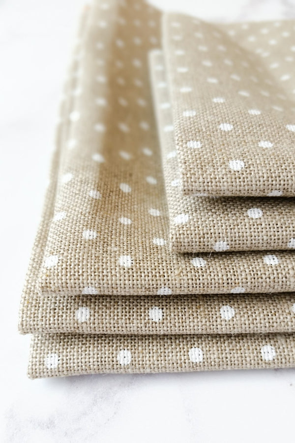 Natural/White Polka Dot Linen Fabric - 32 Count