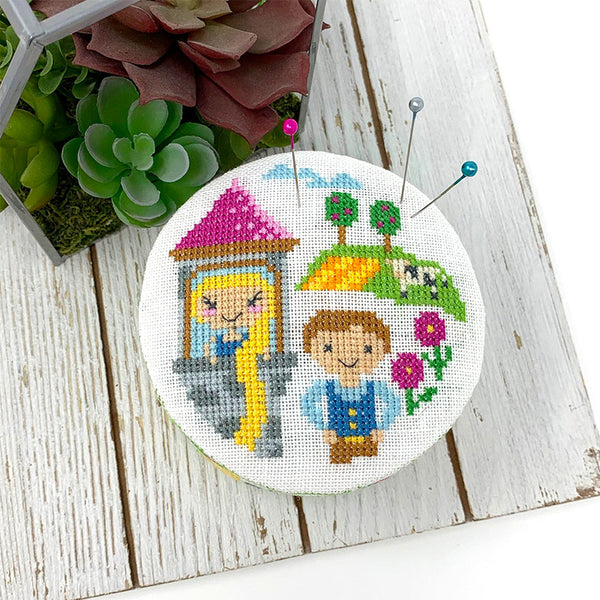 Fairy Tale Pincushion Cross Stitch Pattern - Rapunzel - Stitched Modern