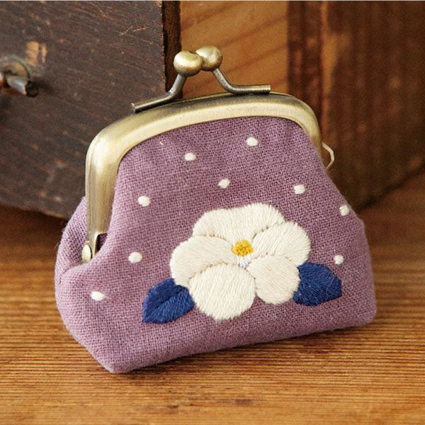 Hand Embroidered Japanese Coin Purse Kit - Camellia