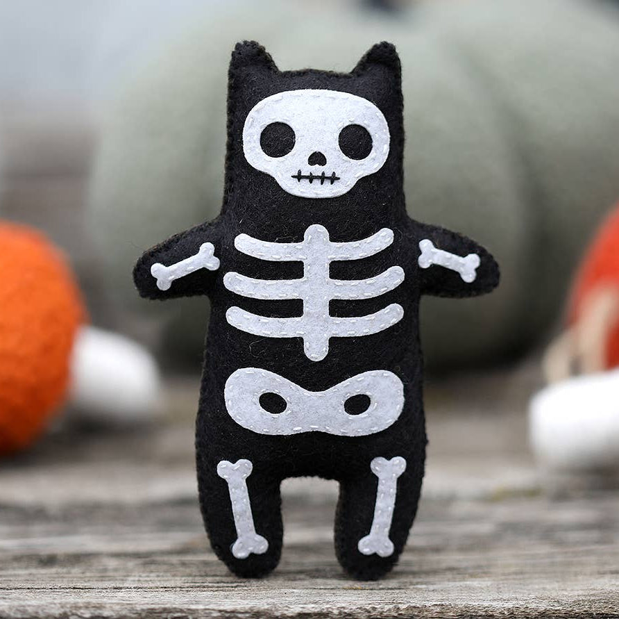 Hand Embroidered Felt Doll Kit - Skeleton Cat