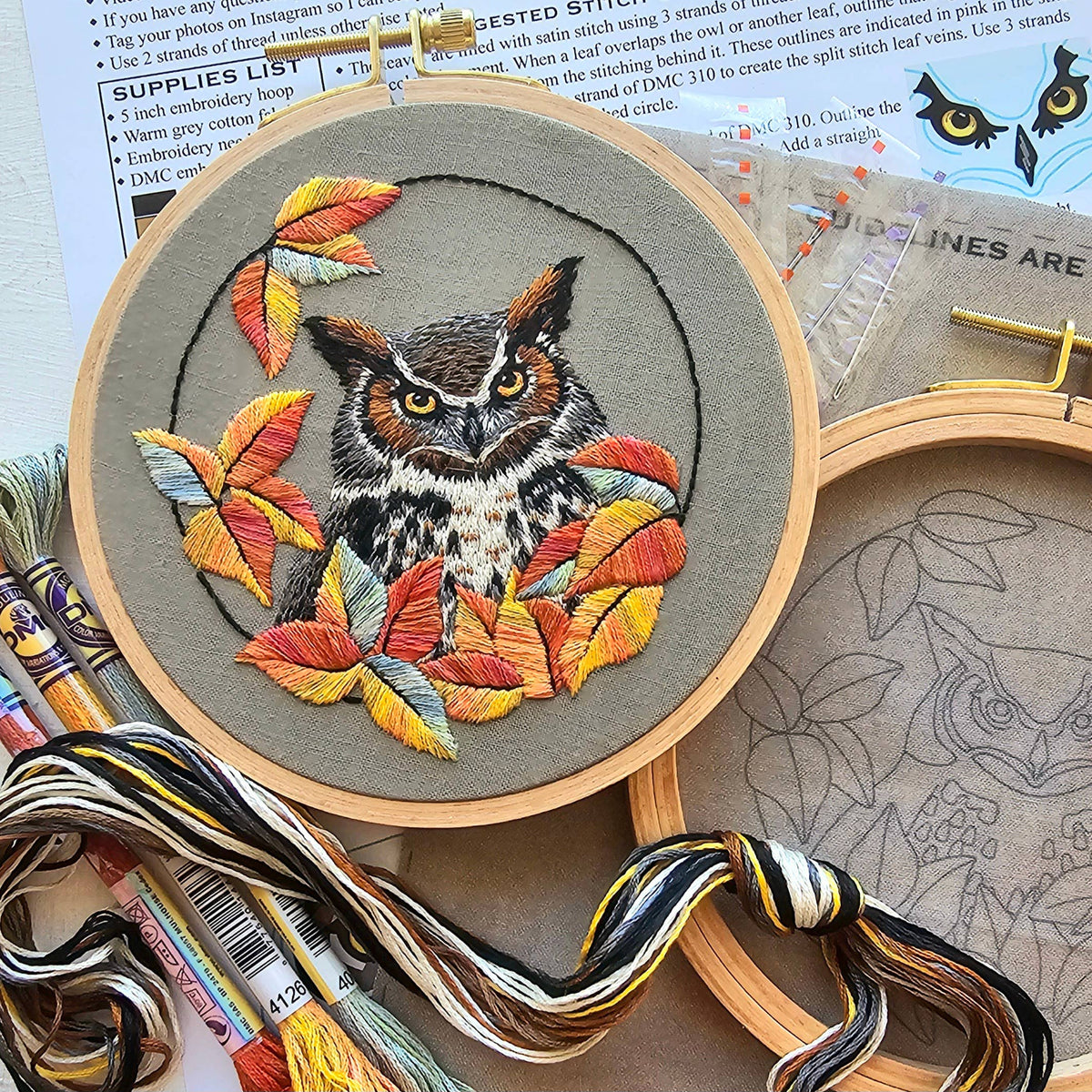 Great Horned Owl Hand Embroidery Kit