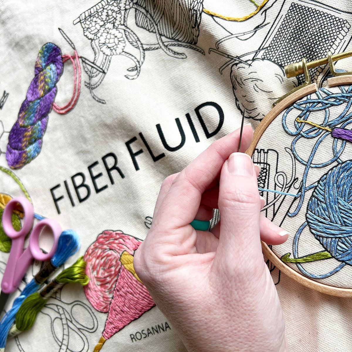 Tote Bag Hand Embroidery Kit - Fiber Fluid