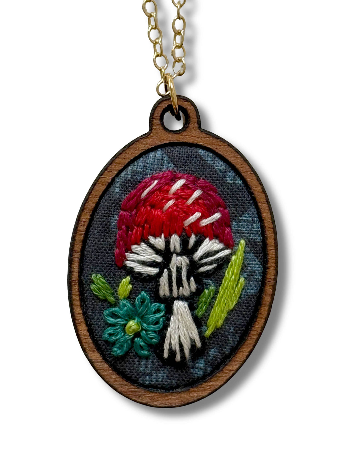 Hand Embroidery Necklace Kit - Mushroom