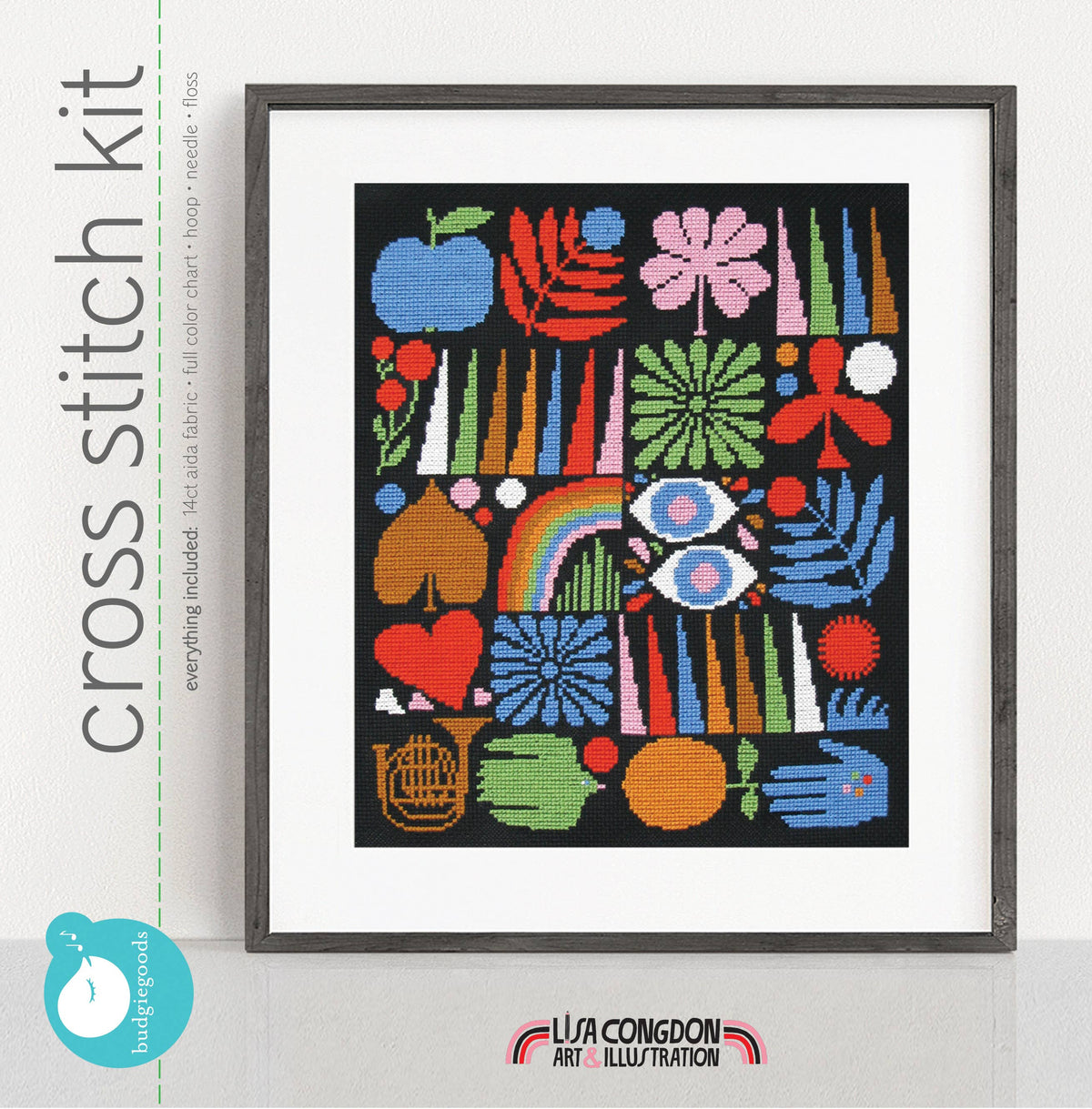 Lisa Congdon Joyful Grid Cross Stitch Kit-Stitched Modern