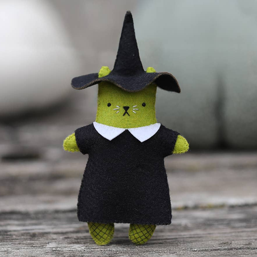 Hand Embroidered Felt Doll Kit - Witch Cat