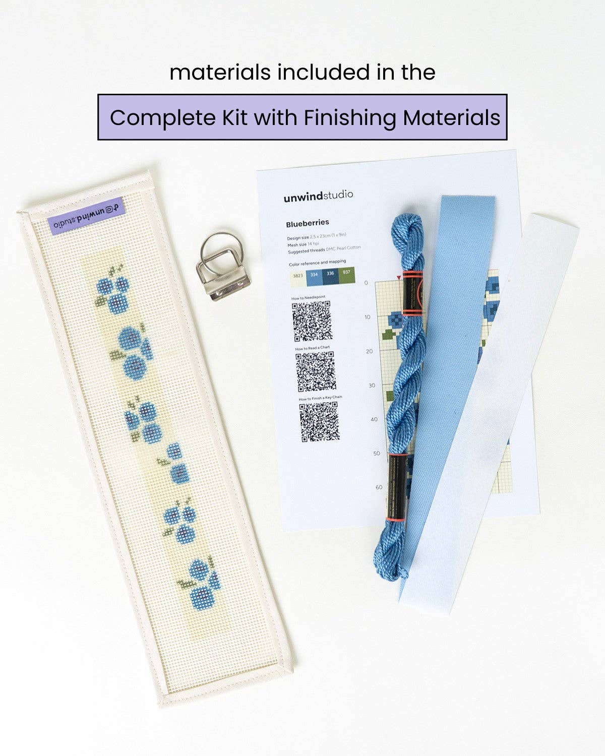 Blueberries Needlepoint Key Fob Kit