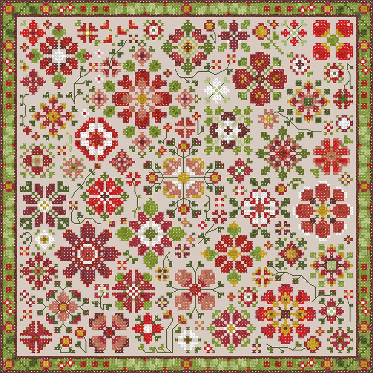 Flower-a-Day Cross Stitch Pattern - Red