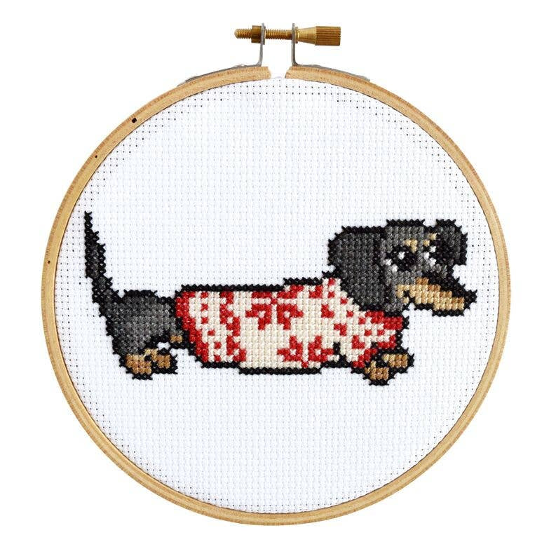 Cozy Dachshund Cross Stitch Kit