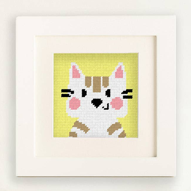 Needlepoint Kit for Kids - Catie, the Cat-Stitched Modern