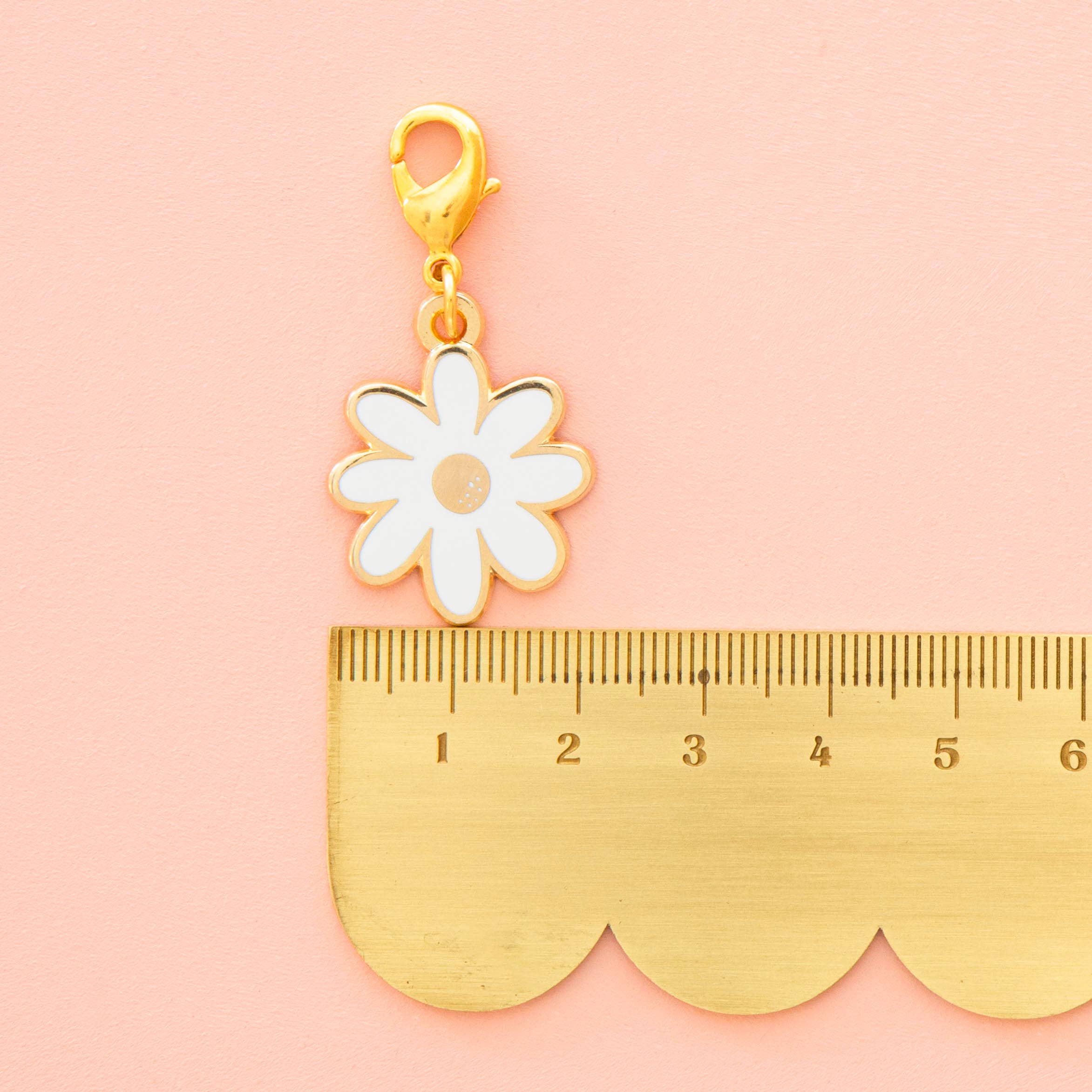 White Daisy Enamel Zipper Charm - Stitched Modern