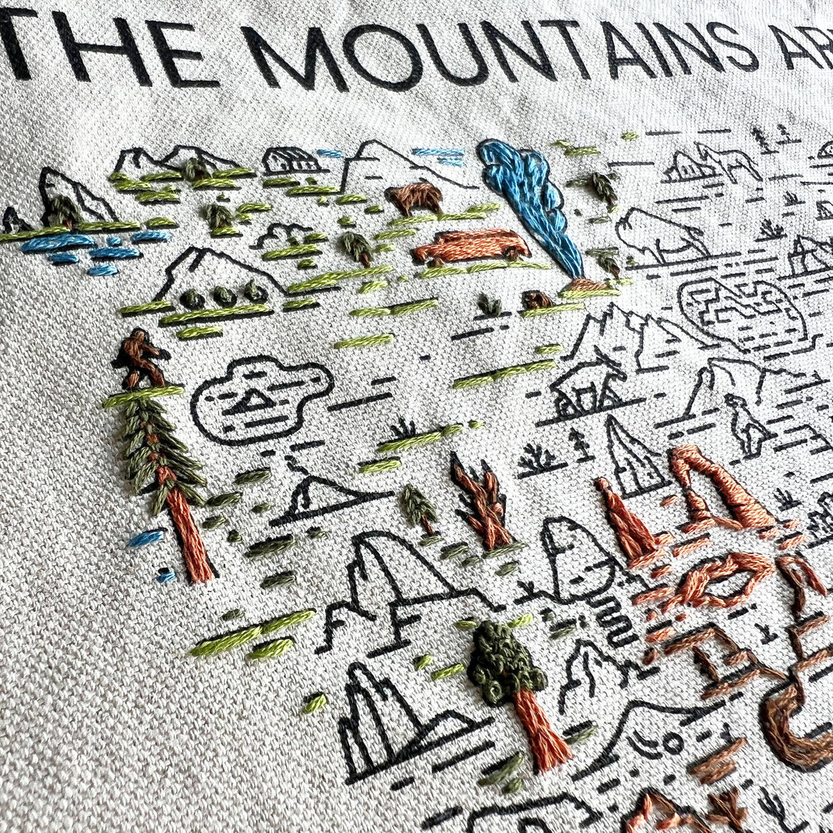 Tote Bag Hand Embroidery Kit - The Mountains Are Calling