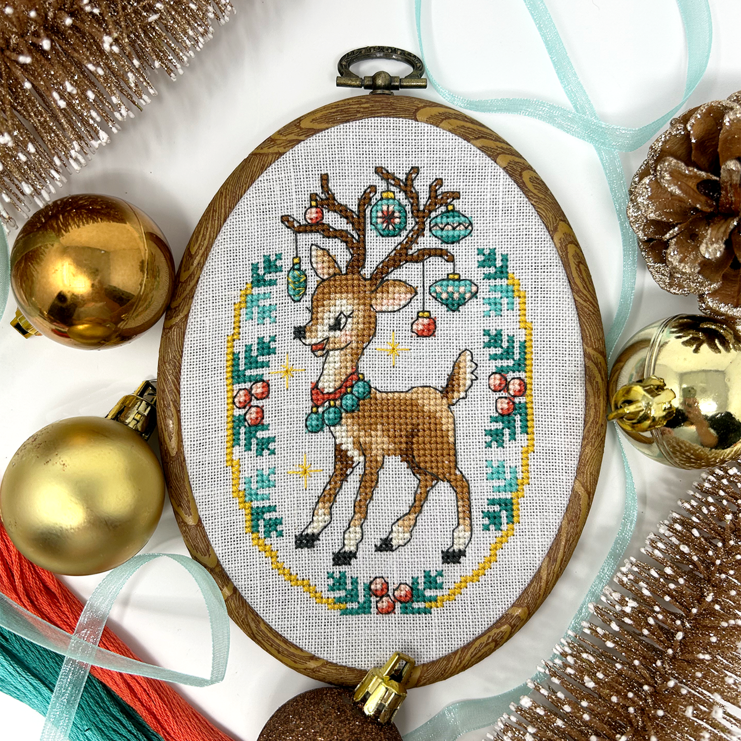 winter-deer-cross-stitch-pattern-stitched-modern for Free Printable Christmas Ornament Cross Stitch Patterns Winter Deer Cross Stitch Pattern - Stitched Modern for Free Printable Christmas Ornament Cross Stitch Patterns