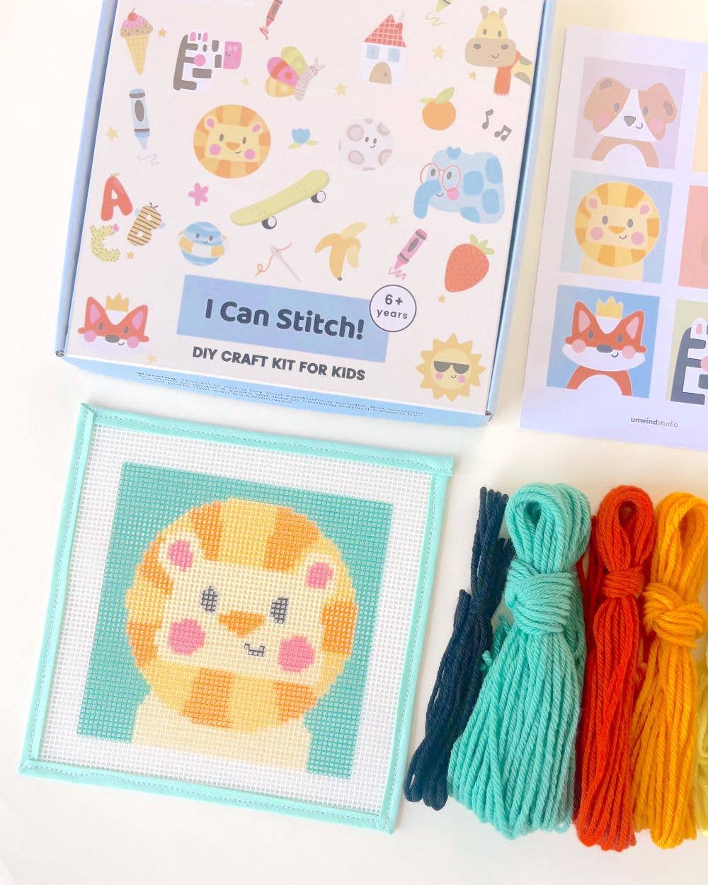 Needlepoint Kit for Kids - Leonardo, the Lion-Stitched Modern