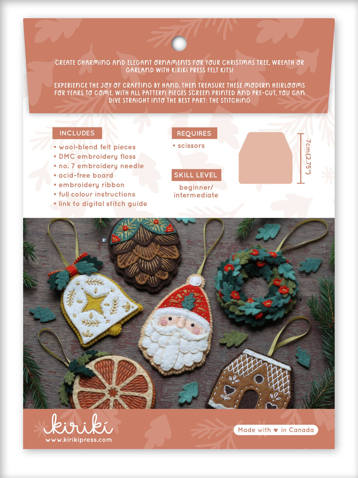 Hand Embroidered Felt Ornament Kit - Gingerbread House