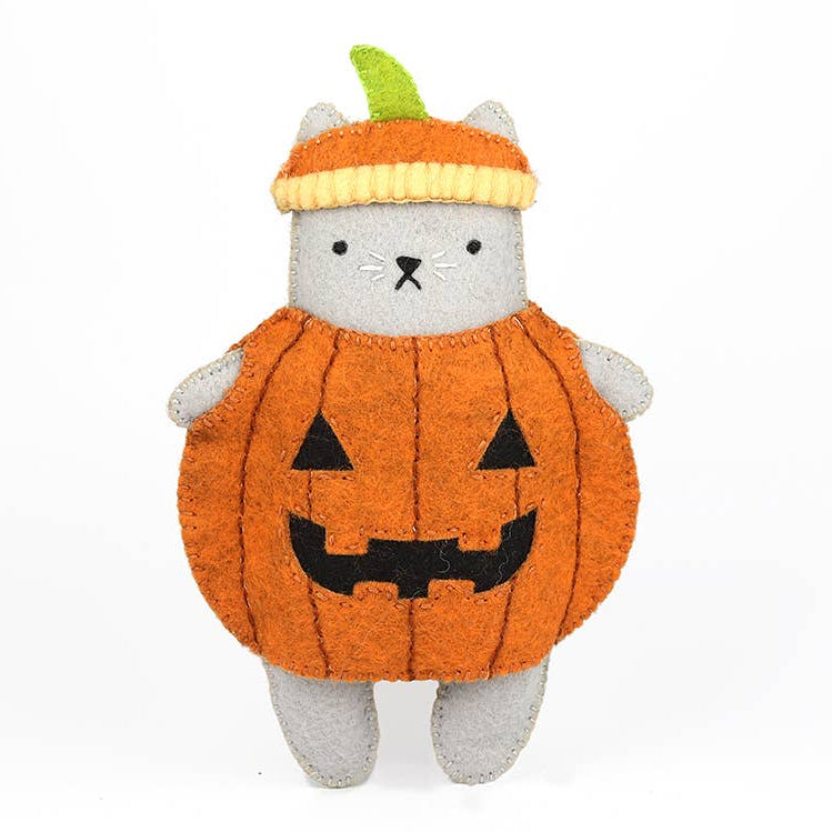 Hand Embroidered Felt Doll Kit - Pumpkin Cat