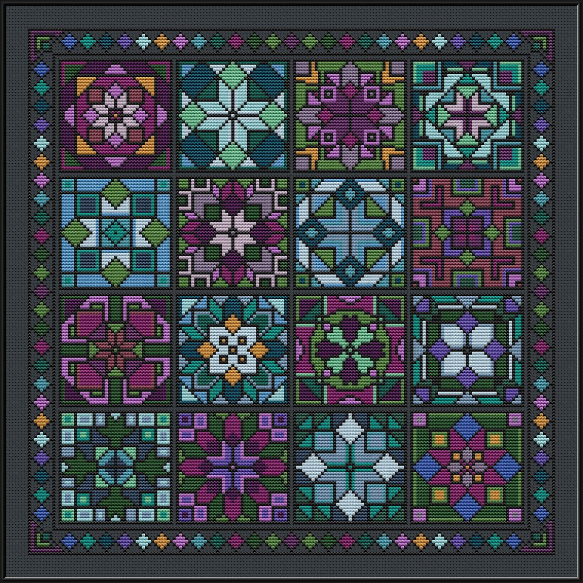 Stained Glass Sampler Cross Stitch Pattern