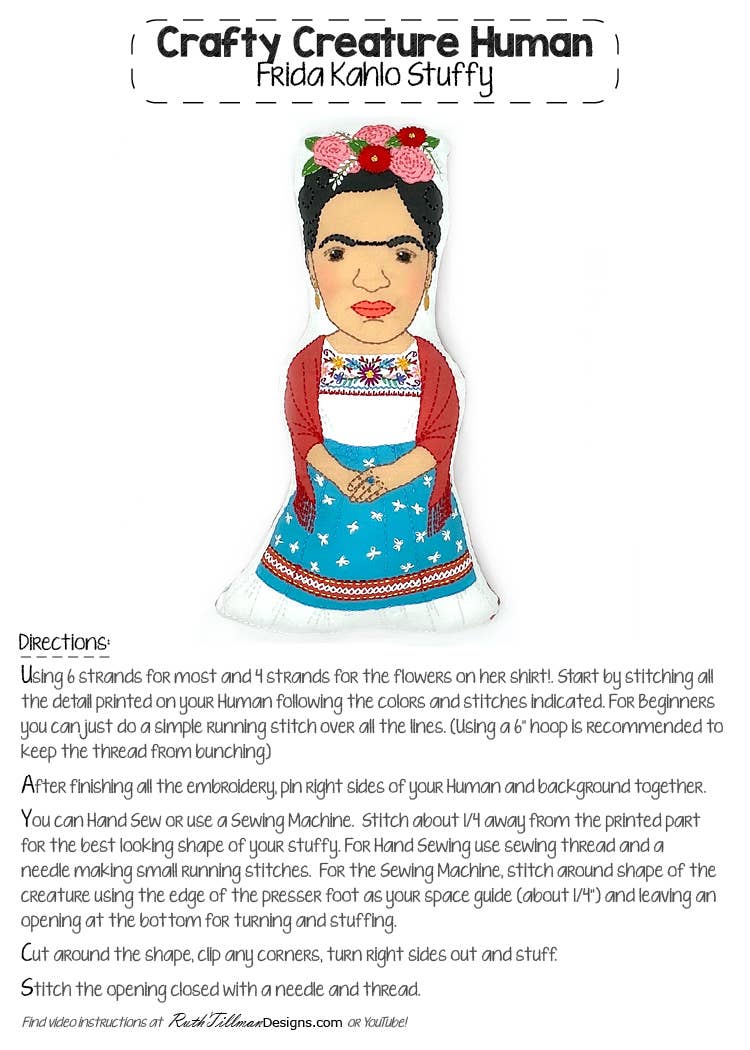 Frida Kahlo Stuffie Hand Embroidery Kit-Stitched Modern