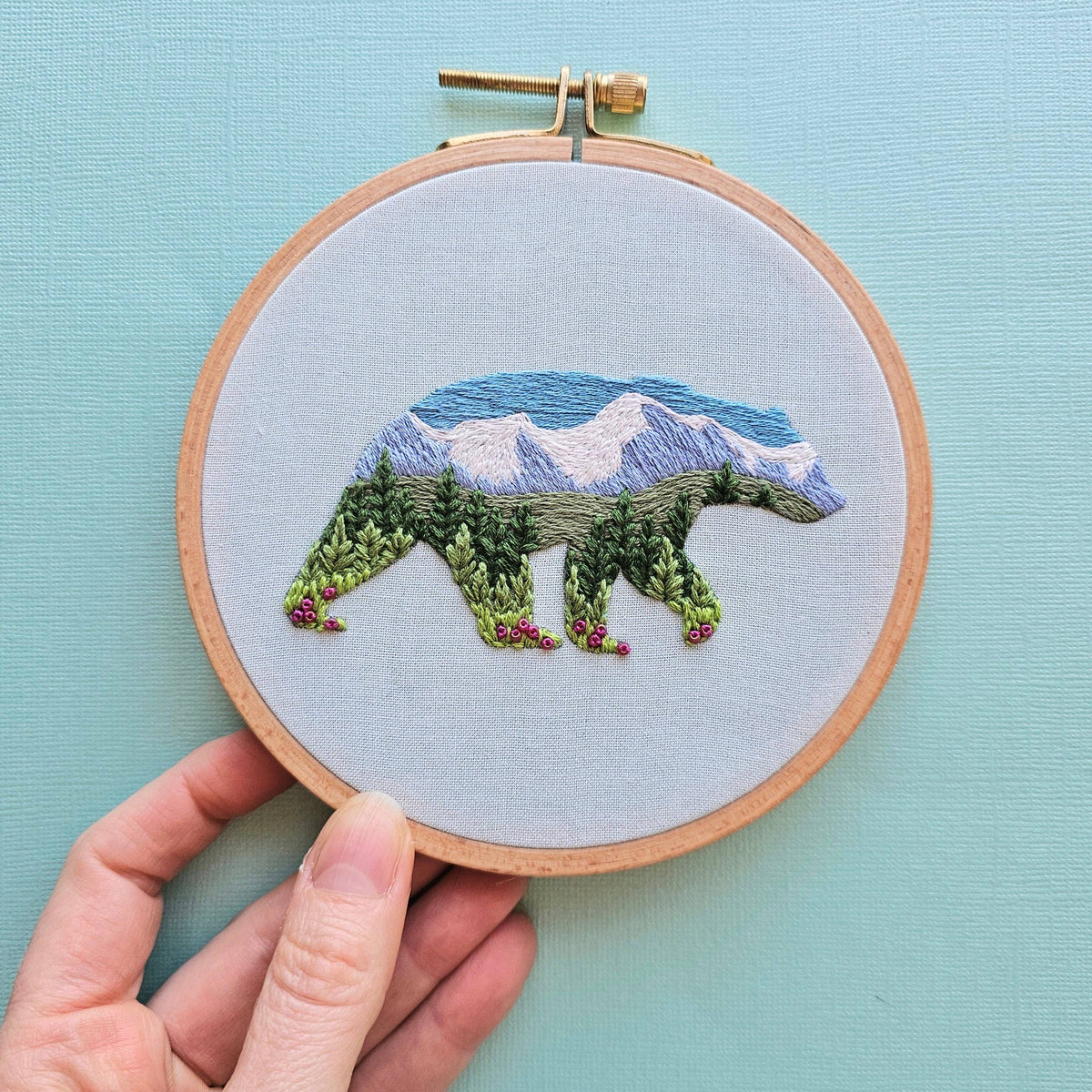 Mountain Bear Hand Embroidery Kit-Stitched Modern