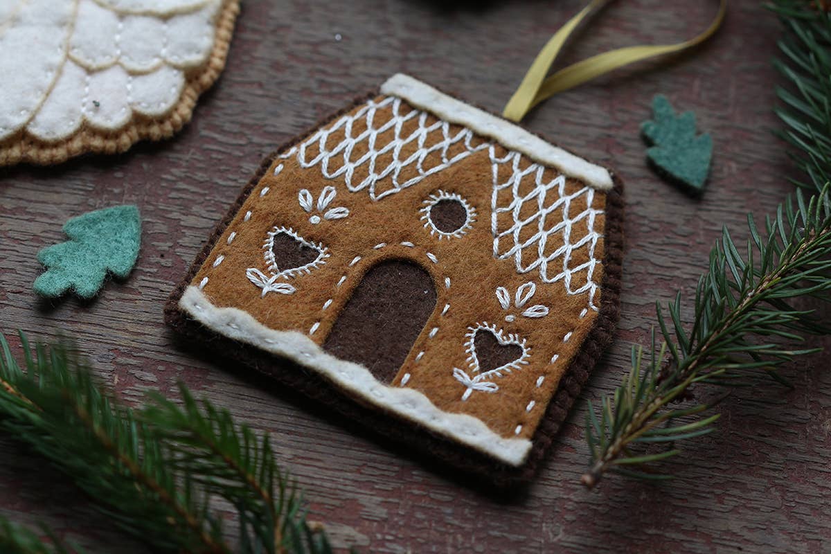 Hand Embroidered Felt Ornament Kit - Gingerbread House