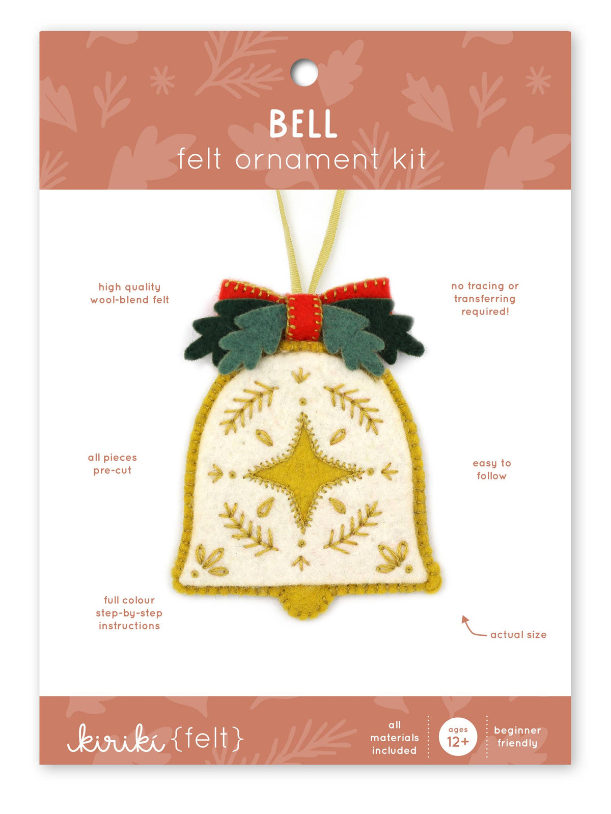 Hand Embroidered Felt Ornament Kit - Bell
