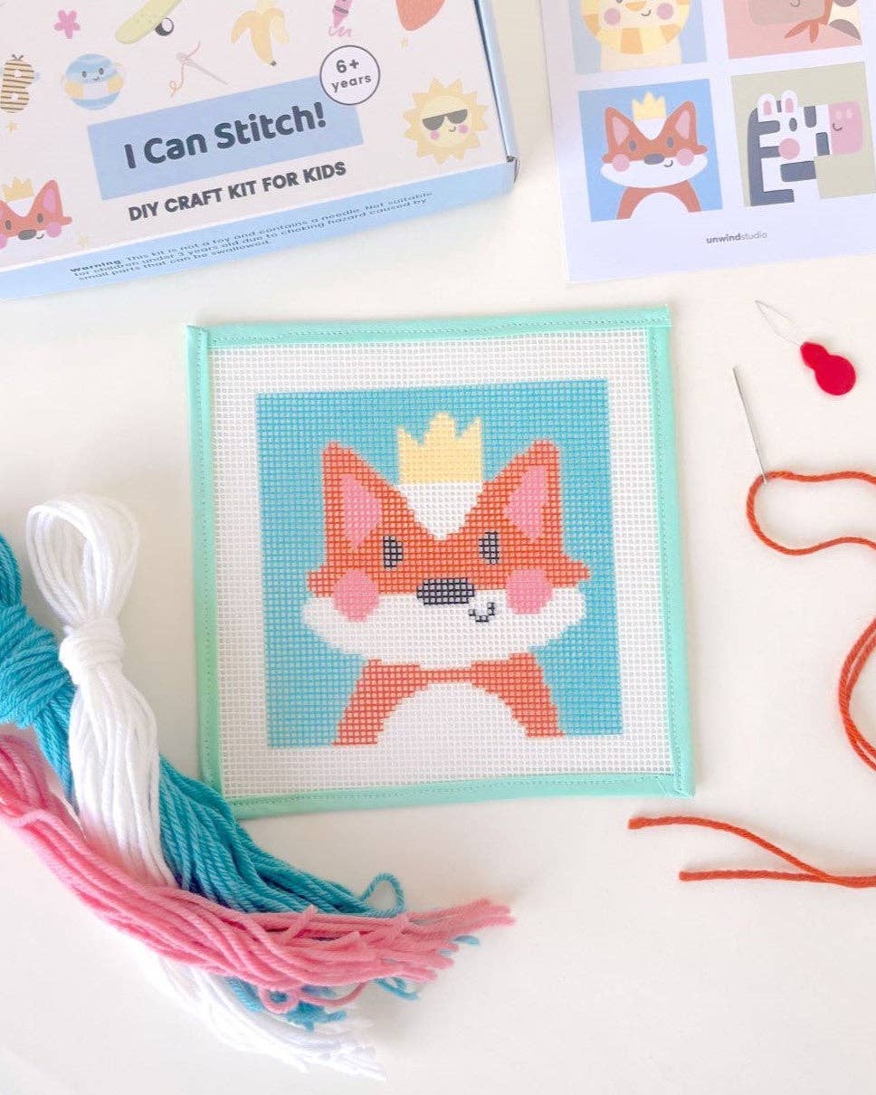 Needlepoint Kit for Kids - Florence, the Fox-Stitched Modern