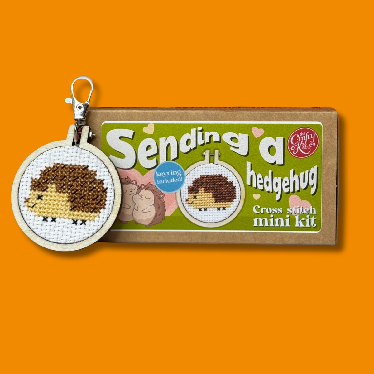 Mini Matchbox Cross Stitch Kit - Sending a Hedgehug-Stitched Modern