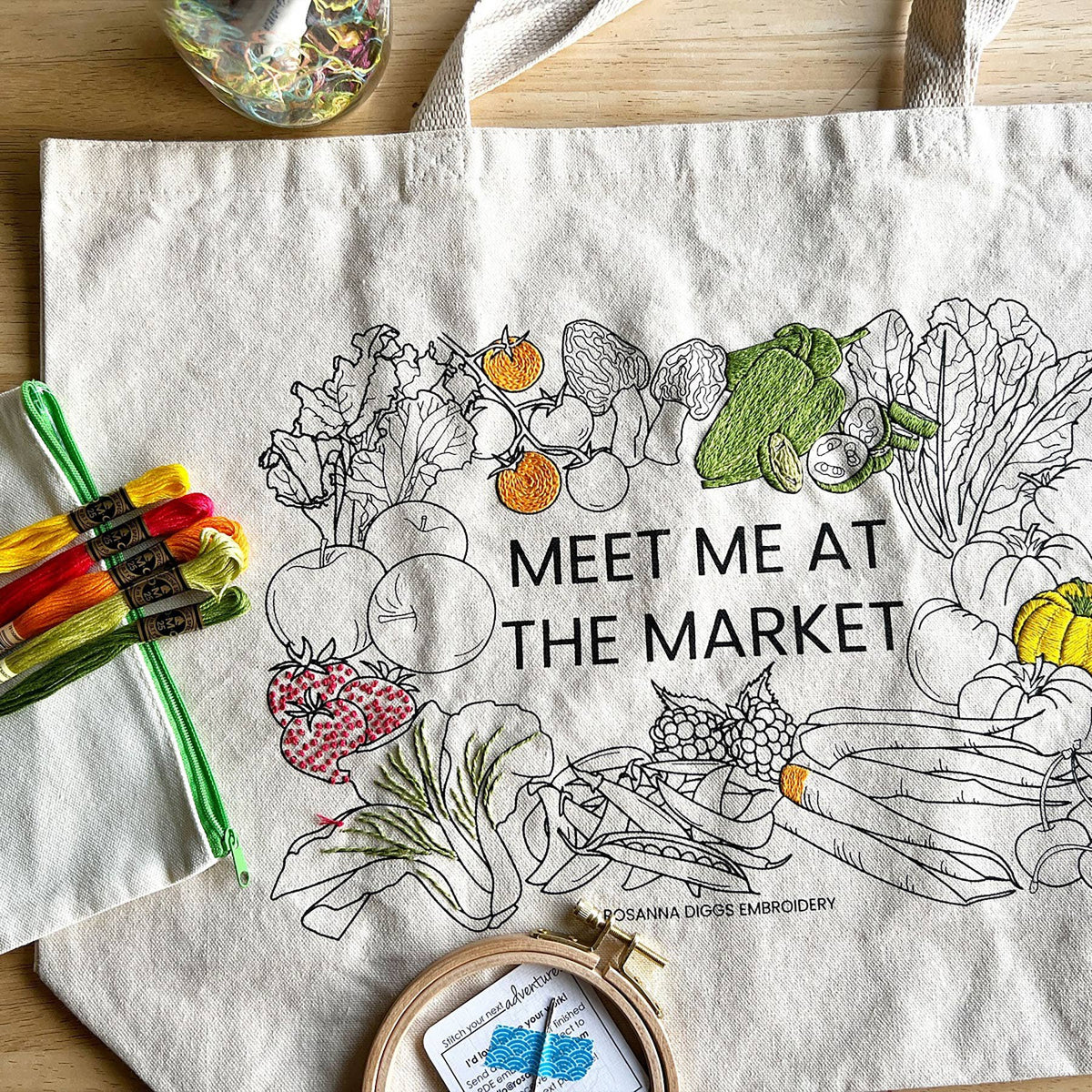 Tote Bag Hand Embroidery Kit - Meet Me at the Market