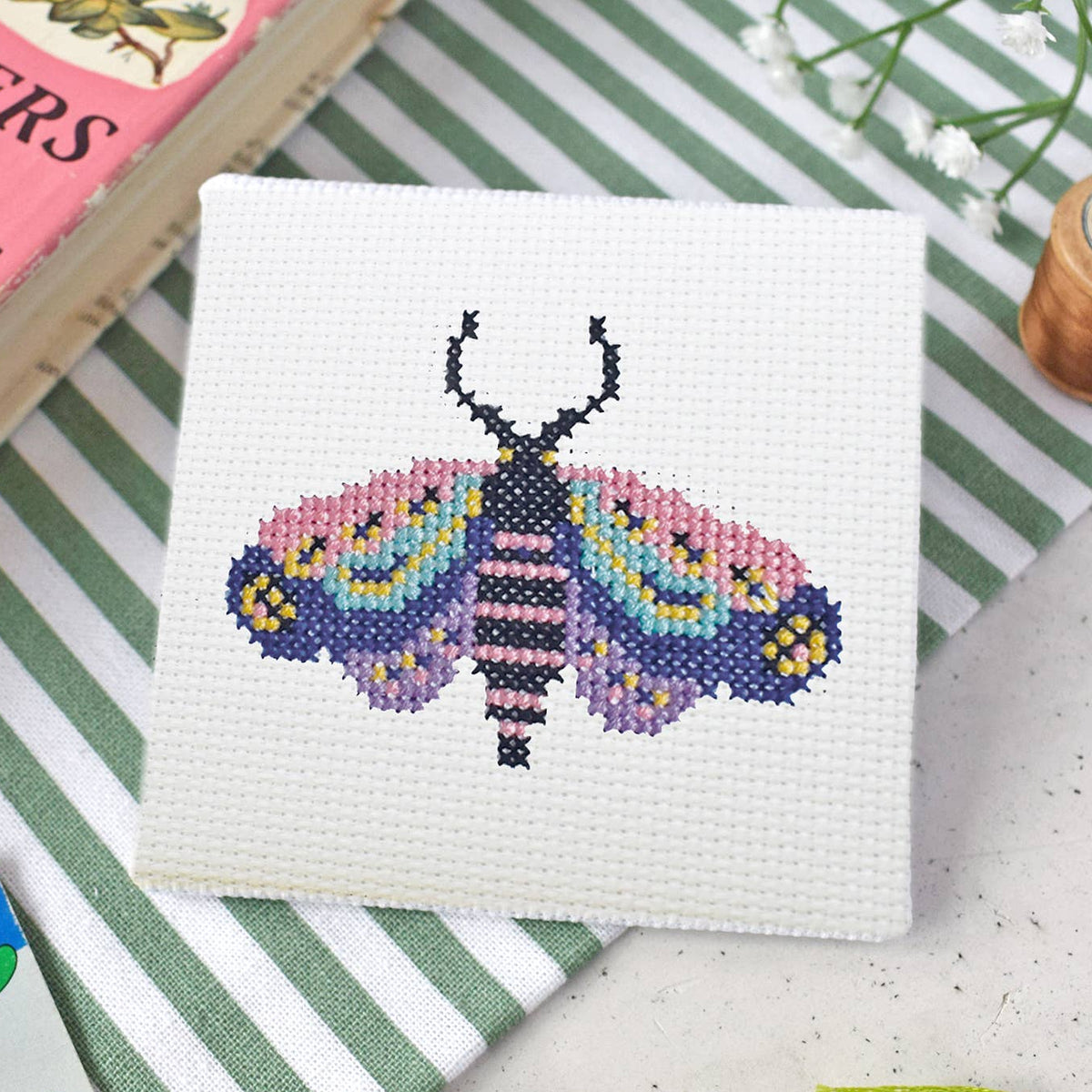Moth Mini Cross Stitch Kit-Stitched Modern