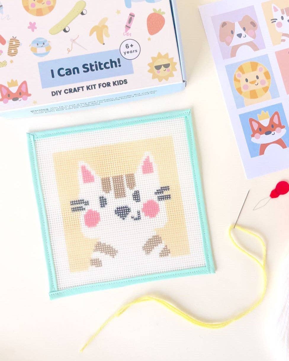 Needlepoint Kit for Kids - Catie, the Cat-Stitched Modern