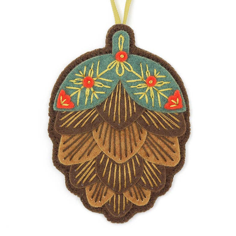 Hand Embroidered Felt Ornament Kit - Pinecone