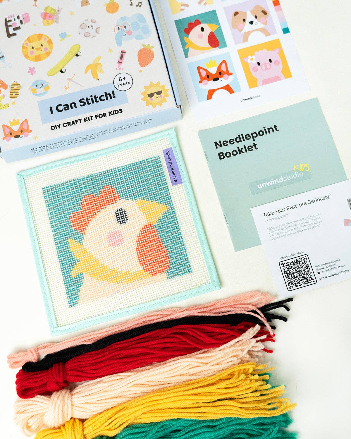 Needlepoint Kit for Kids - Rick, the Rooster-Stitched Modern