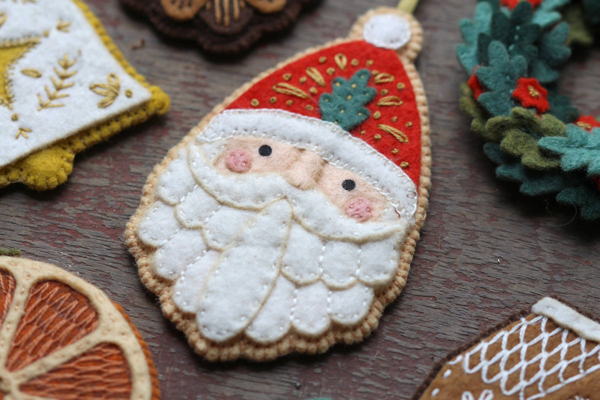 Hand Embroidered Felt Ornament Kit - Santa Claus
