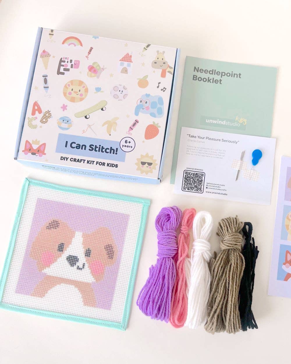 Needlepoint Kit for Kids - David, the Dog-Stitched Modern
