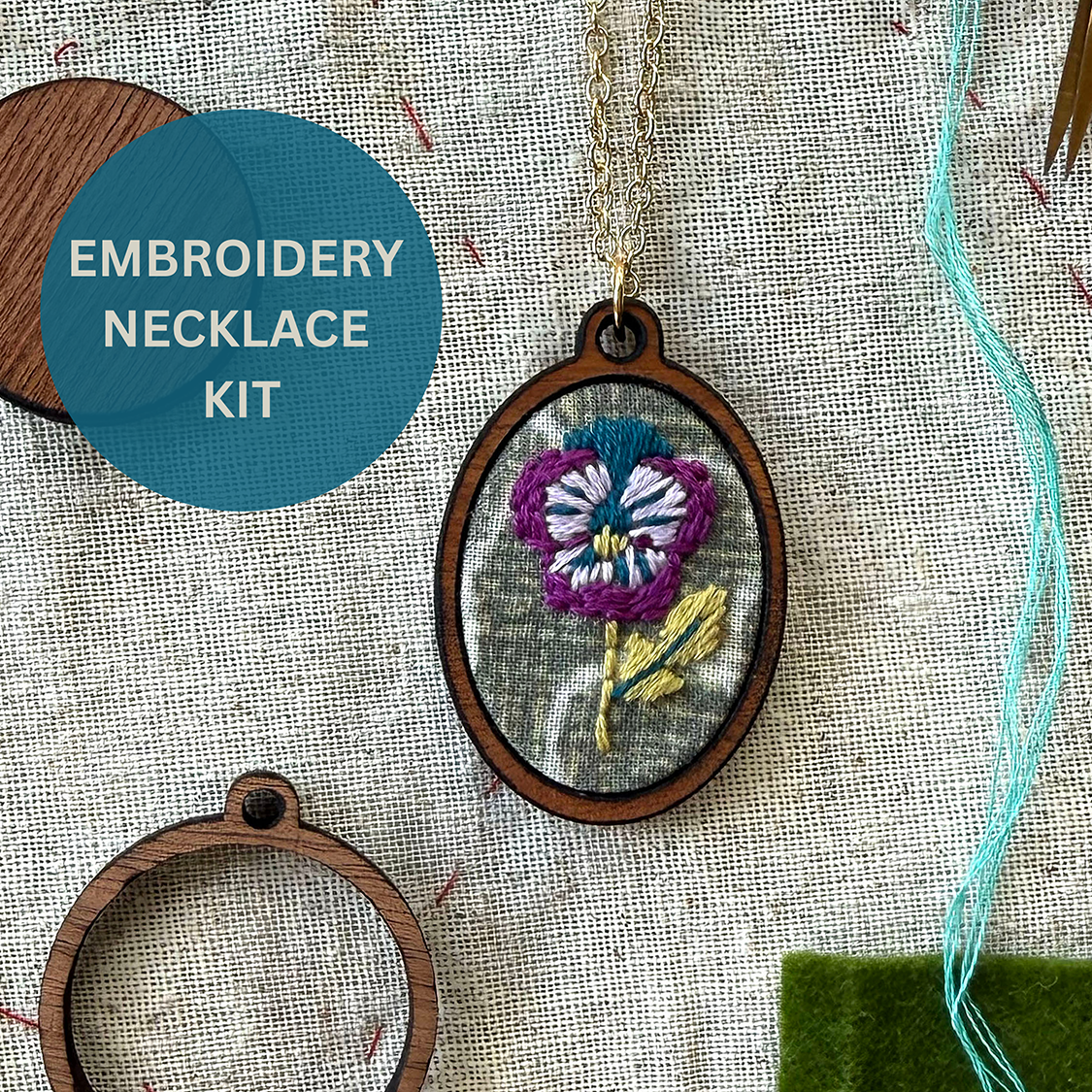 Hand Embroidery Necklace Kit - Purple Pansy-Stitched Modern