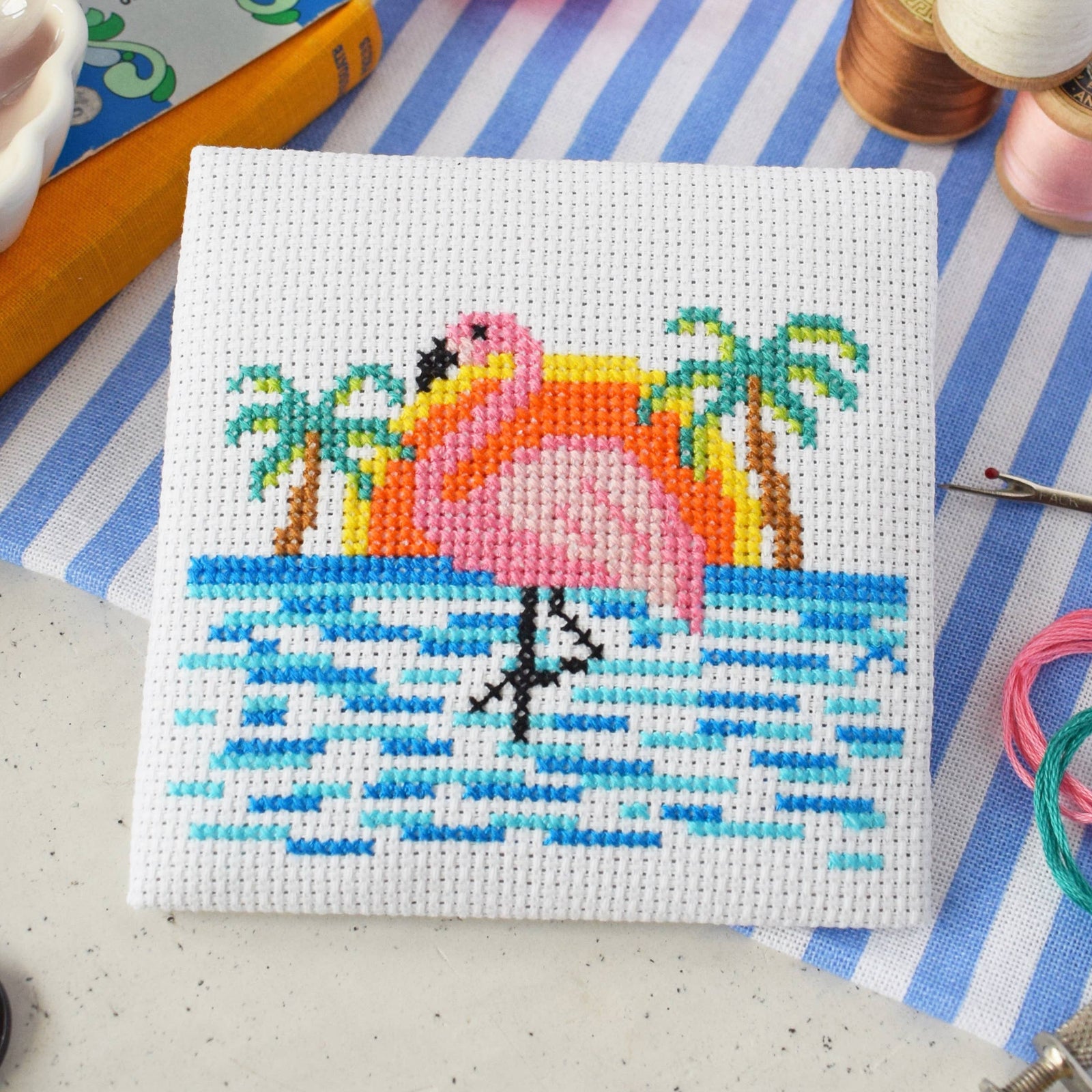 Flamingo Beach Mini Cross Stitch Kit
