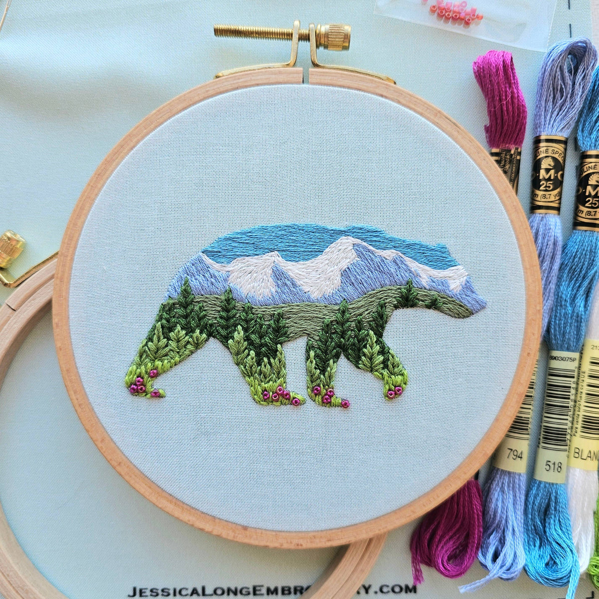 Mountain Bear Hand Embroidery Kit-Stitched Modern