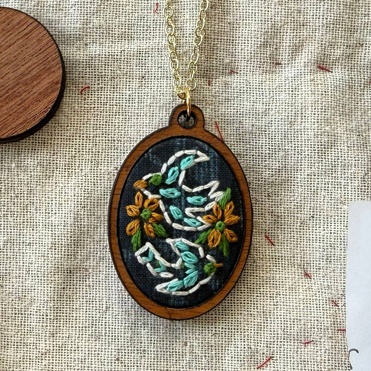 Hand Embroidery Necklace Kit - Birds-Stitched Modern