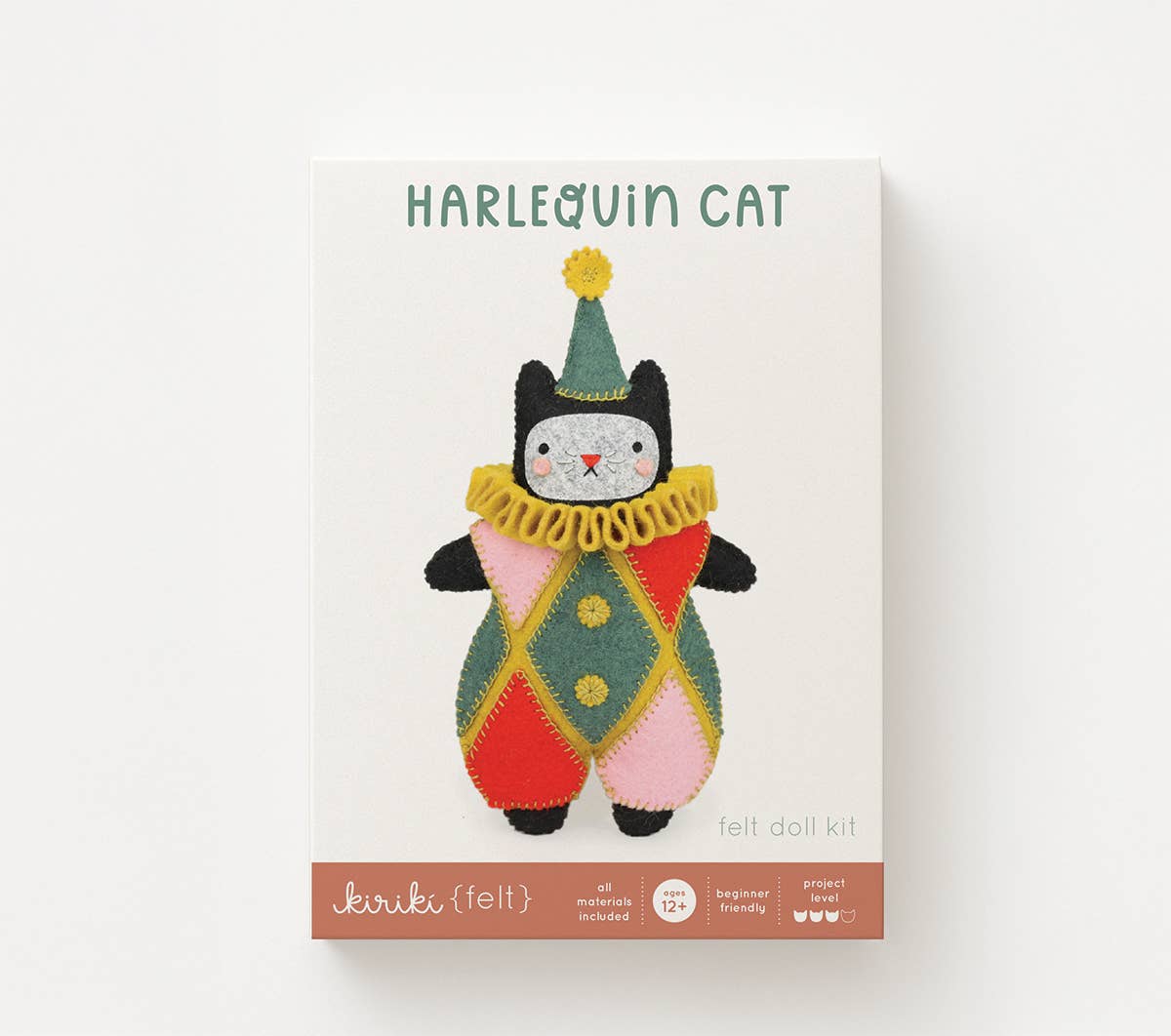 Hand Embroidered Felt Doll Kit - Harlequin Cat