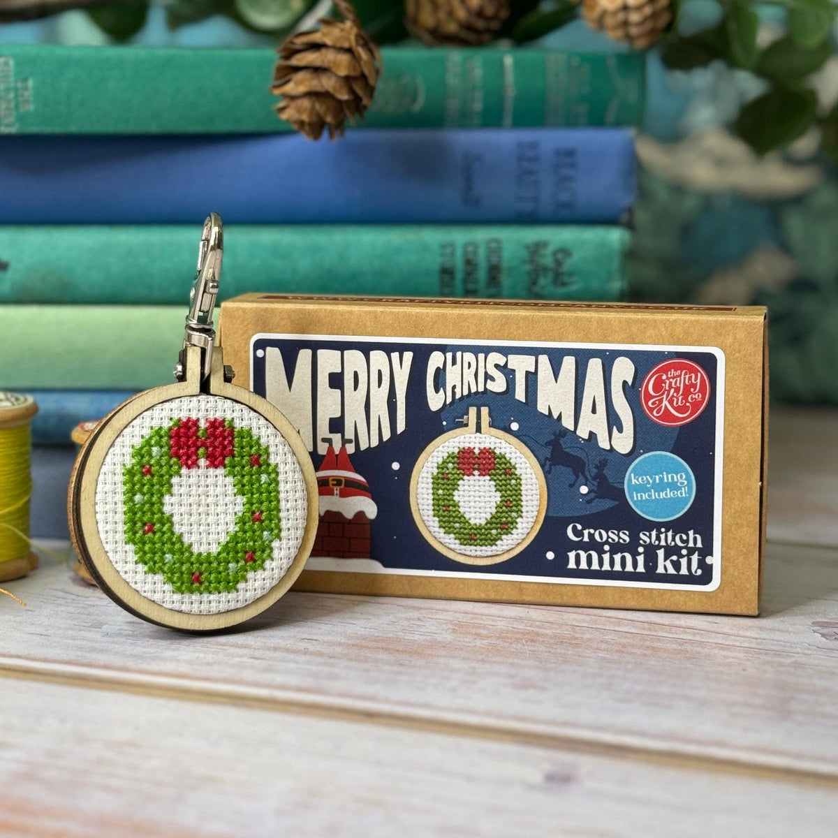 Mini Matchbox Cross Stitch Kit - Christmas Wreath