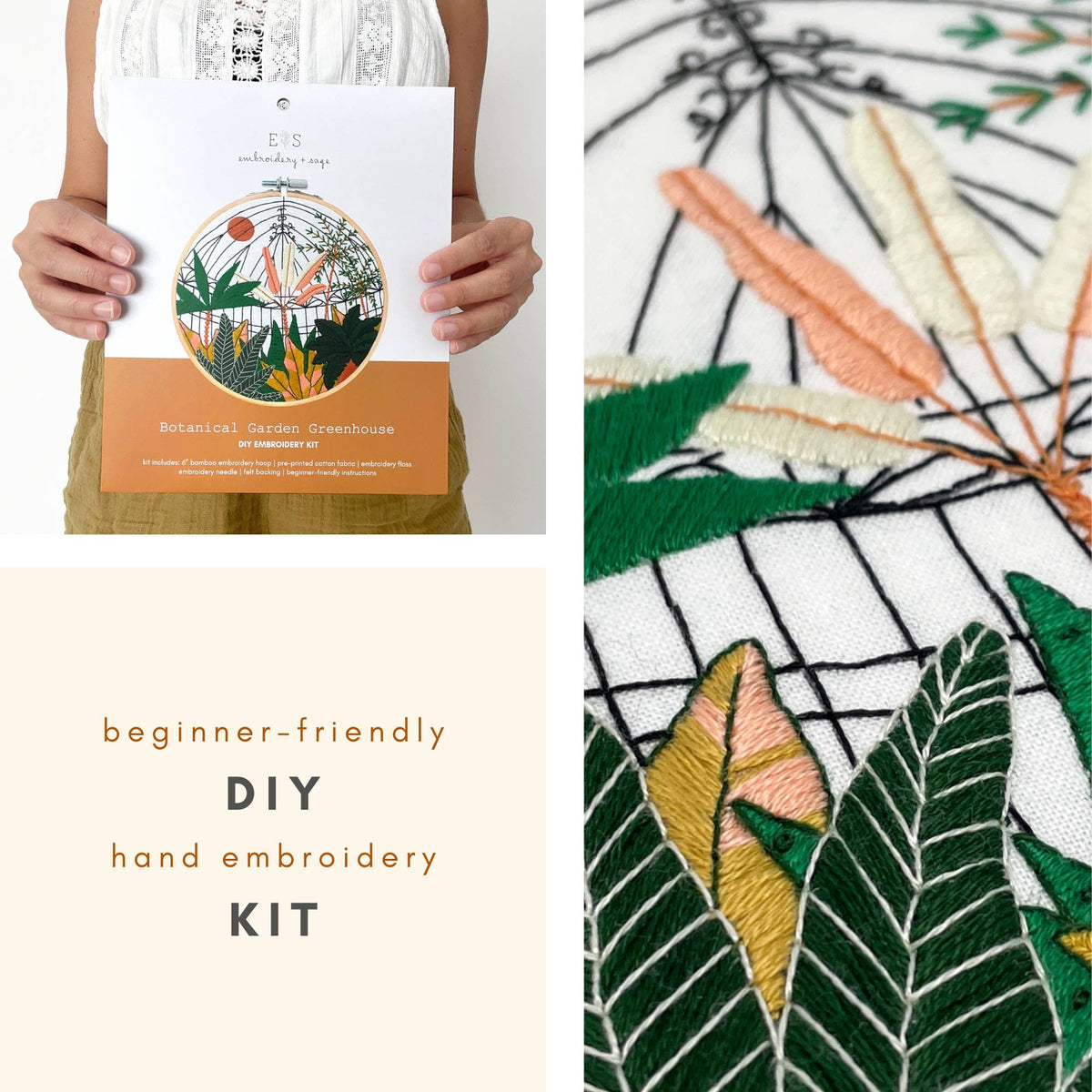 Botanical Greenhouse Garden Hand Embroidery Kit-Stitched Modern