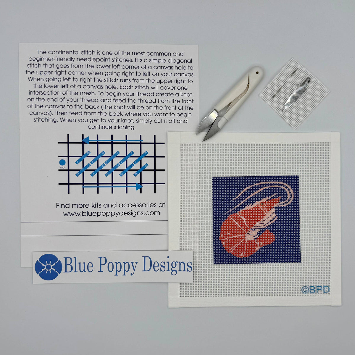Shrimp Needlepoint Kit-Stitched Modern