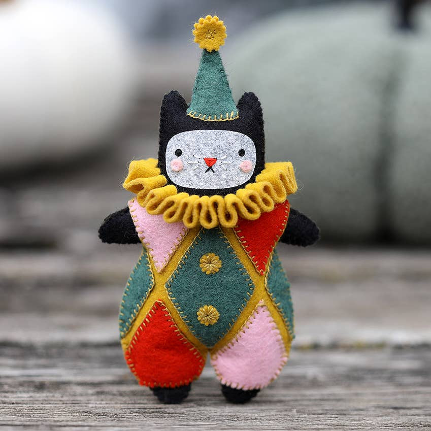 Hand Embroidered Felt Doll Kit - Harlequin Cat