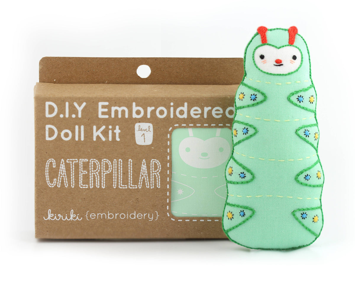 Hand Embroidered Plushie Doll Kit - Caterpillar-Stitched Modern