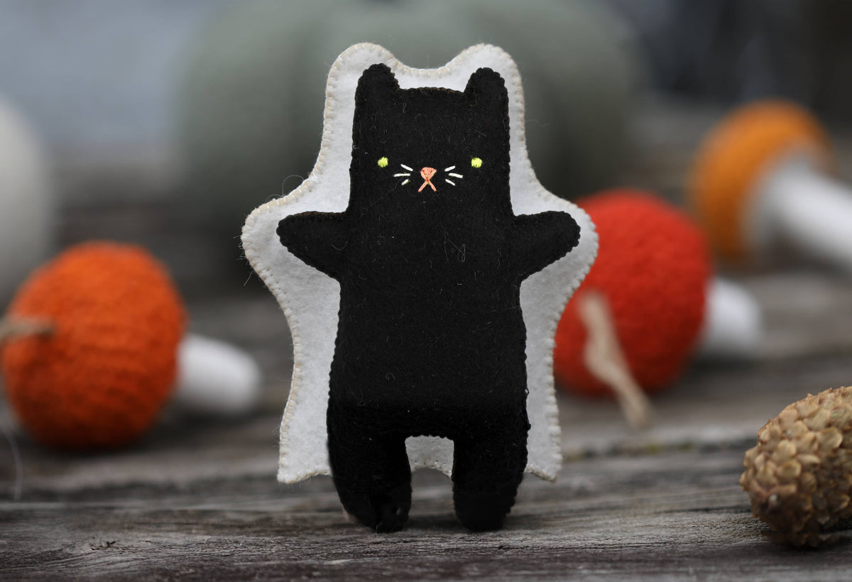 Hand Embroidered Felt Doll Kit - Ghost Cat