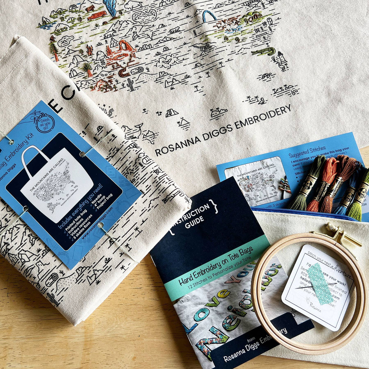 Tote Bag Hand Embroidery Kit - The Mountains Are Calling