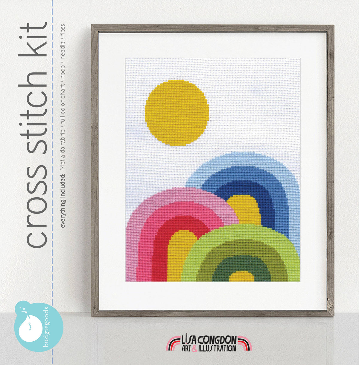 Lisa Congdon Rainbow Trifecta Cross Stitch Kit-Stitched Modern