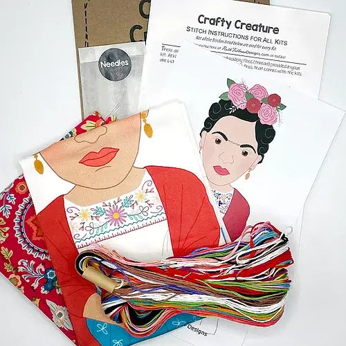Frida Kahlo Stuffie Hand Embroidery Kit-Stitched Modern